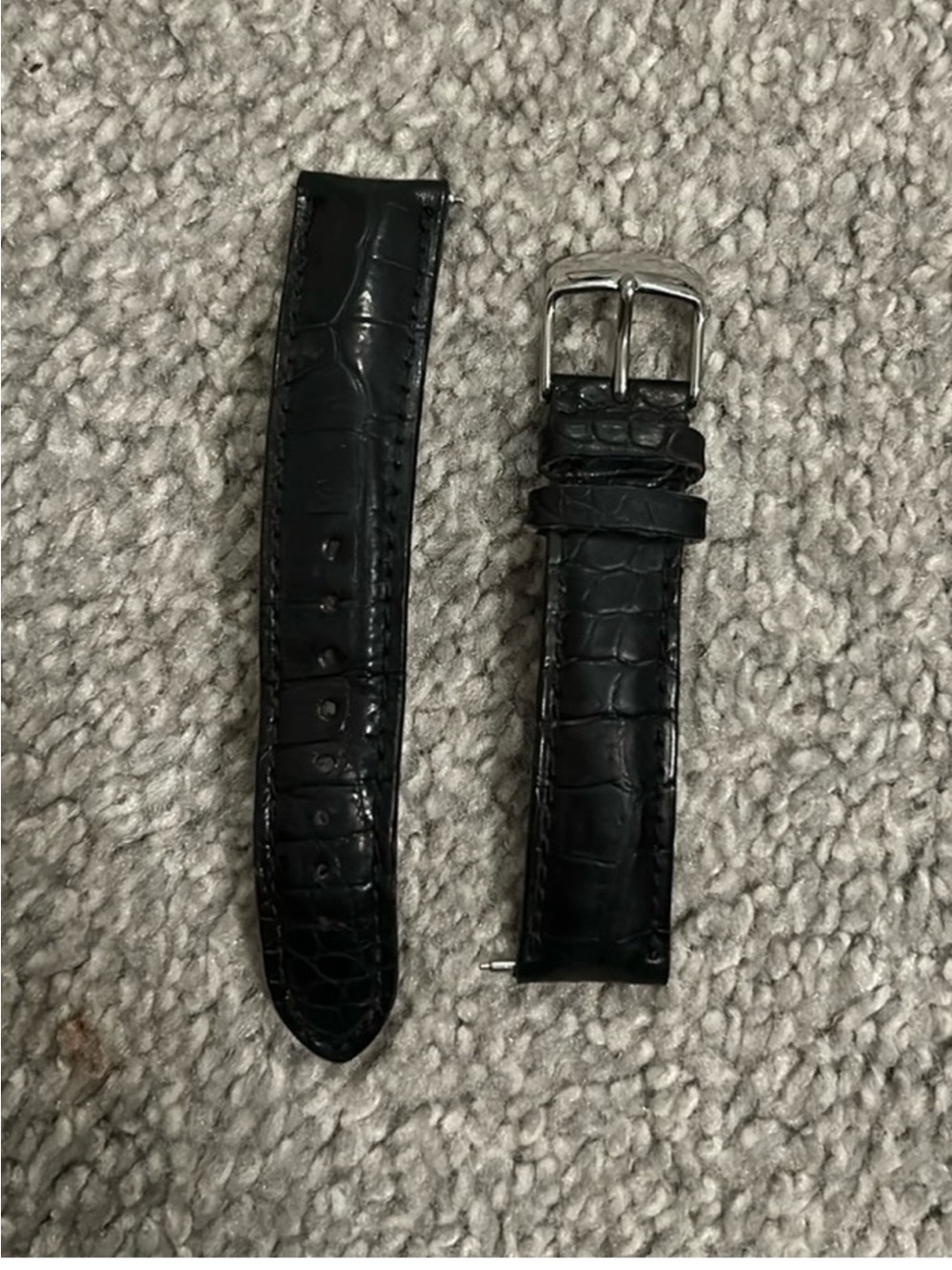 🐊Michele Black Croc-Embossed Leather Watch Strap with Silver Buckle size 18